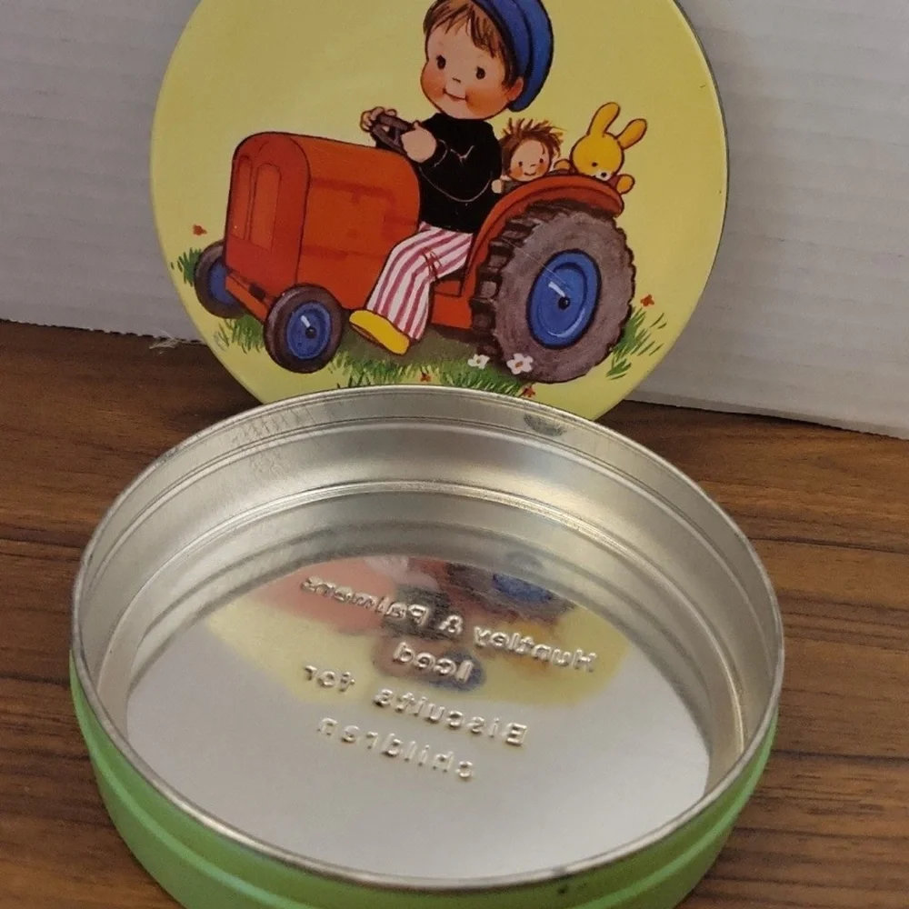 Mabel Lucie Attwell Tractor Biscuit Litho Tin Antique RARE find Huntley Palmers